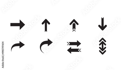 Collection of diverse directional arrow icons against a clean white backdrop