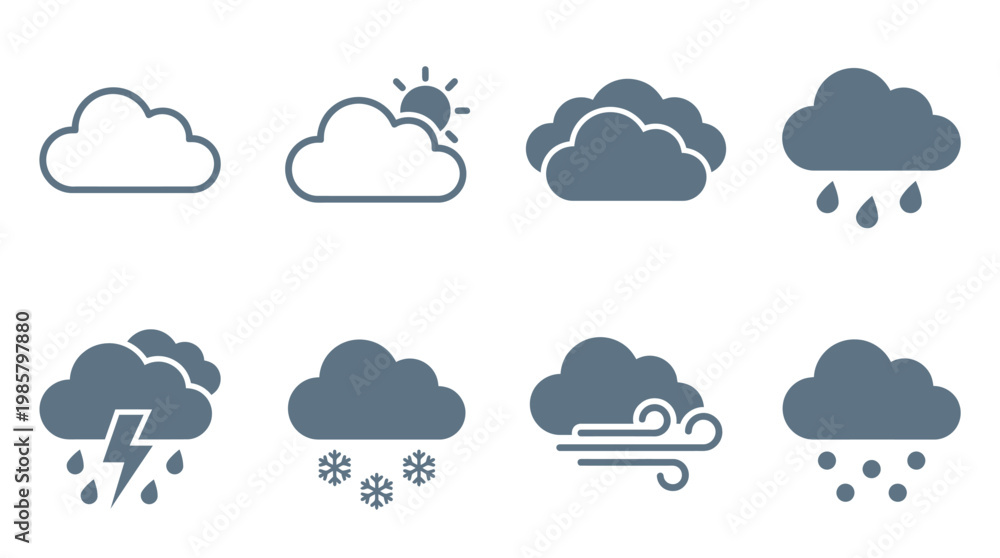 Fototapeta premium Weather forecast icons with clouds.