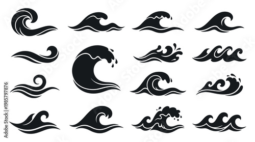 Collection of wave graphics and icons.
