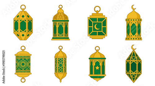 Green and gold lantern charms pendants.