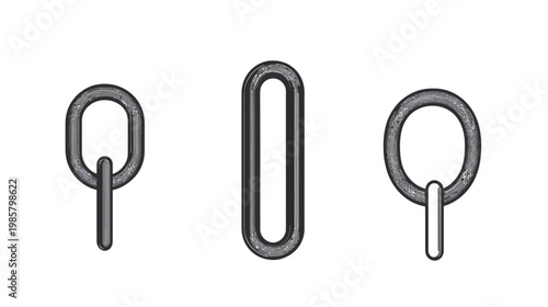 Three stylized, dark gray oval chain links against a clean white background