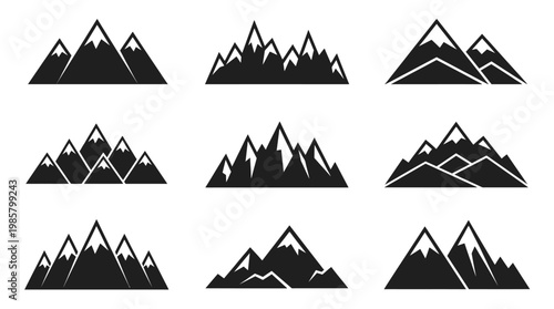Multiple mountain peaks in silhouette.