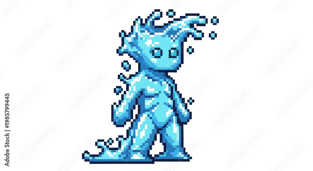 Fototapeta premium Pixel Art Water Elemental Character Sprite.