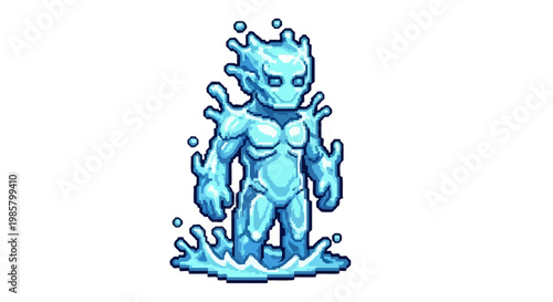 Pixel Art Water Elemental Character Sprite.
