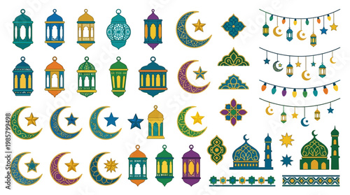 Islamic Ramadan Decorative Lantern Icons.