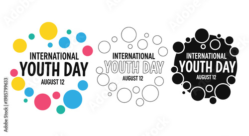 Youth Day colorful illustration set with international theme and August 12 date