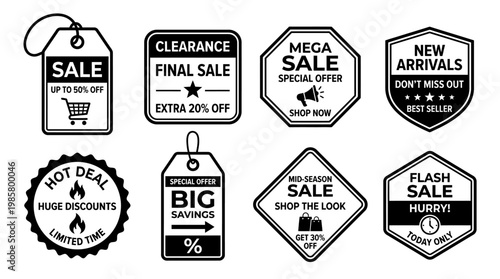 Black and white sale discount labels.