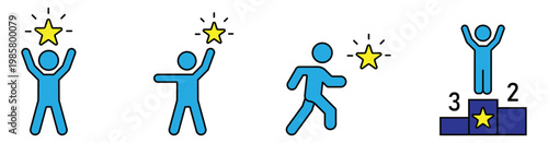 Human Achievement and Victory Celebration Line Icons