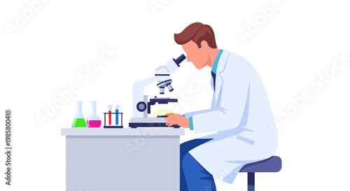 Scientist working with microscope in laboratory setting.