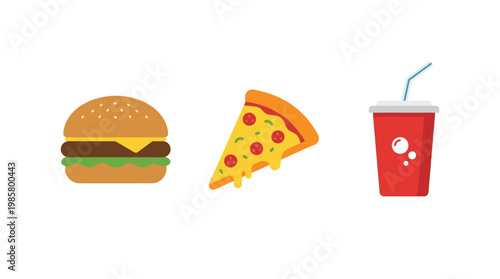 Fast Food Items Burger Pizza Soda.