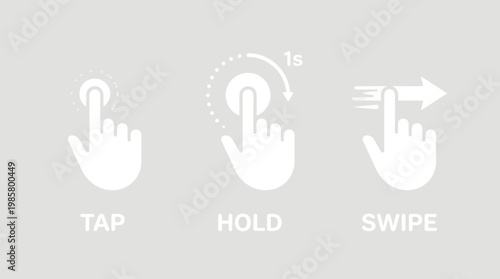 Hand gestures for touchscreen actions.