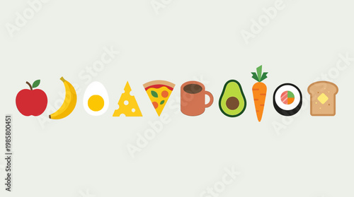 Food icons in a row line.