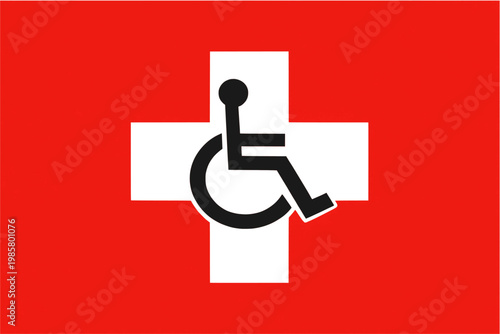 Wheelchair accessibility symbol on Switzerland flag background, disabled access Switzerland