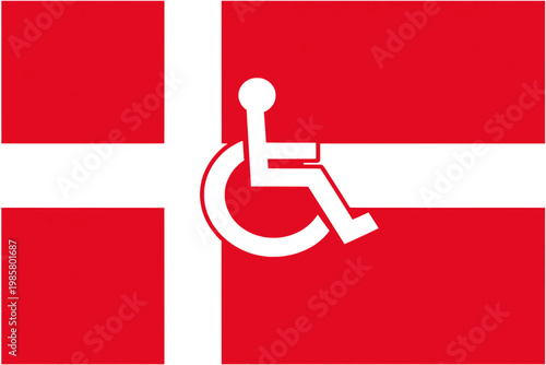 Wheelchair accessibility symbol on Denmark flag background, disabled access Denmark