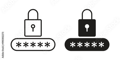 Password icon design, logo, app, template set. Black icons
