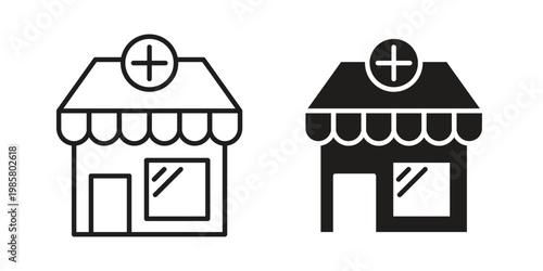 Pharmacy icon design, logo, app, template set. Black icons