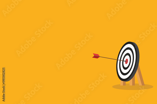Arrow hitting target center – business goal success accuracy strategy concept vector illustration