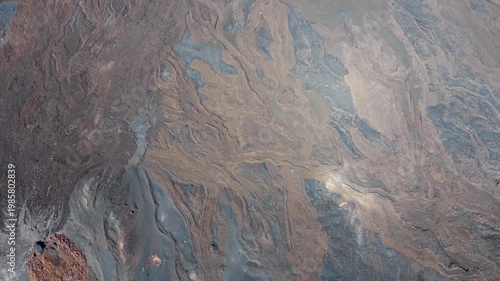 Aerial View Volcanic Eruption Aftermath Tajogaite Crater; Drone Flyover of Lava Flow Damage and Recovery in La Palma Canary Islands Spain; Volcanic Disaster Zone