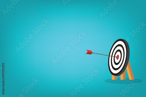 Arrow hitting target center – business goal success accuracy strategy concept vector illustration