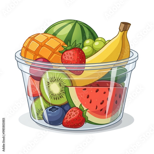 Fresh Mixed Fruits in Glass Bowl Illustration