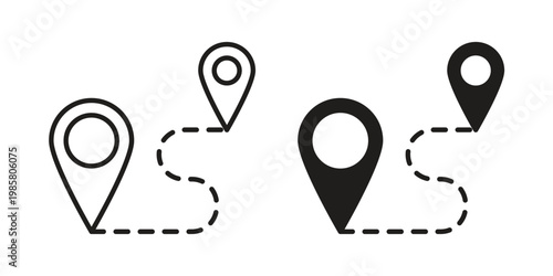 Route icon design, logo, app, template set. Black icons
