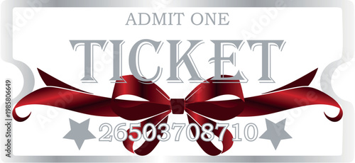 coupon template for discounts and promotions in VIP style in white color and with silver gradient and bright red bow, for thematic printing, social media or web design