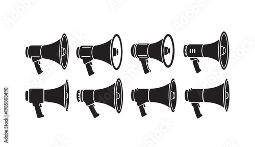 Collection of megaphone silhouettes on white background