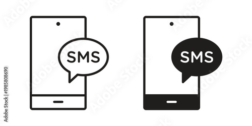 SMS icon design, logo, app, template set. Black icons