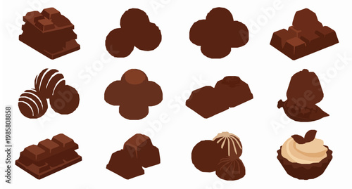 Assorted chocolate collection vector bars truffles pralines and handmade sweets isolated on white background