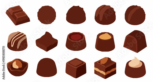 Chocolate sweets vector set with bars truffles pralines and gourmet desserts isolated on white background