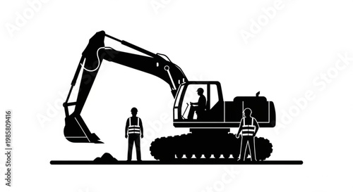 Yellow excavator machine working at construction site digging earth with heavy construction equipment and industrial machinery