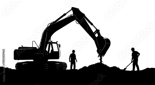 Yellow excavator machine digging earth at a construction site with heavy equipment at work