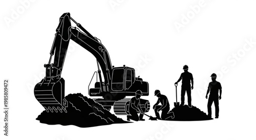Excavator loader machine with shovel working at a construction site isolated on white background