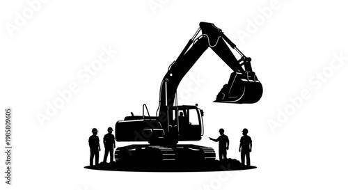 Yellow excavator construction machine isolated on white background with heavy equipment for digging and industrial work