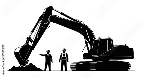 Yellow excavator digging earth at a construction site during sunset with heavy machinery at work