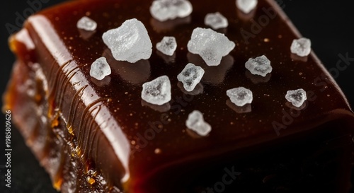 Gourmet Salted Caramel Candy Close-Up with Dark Chocolate Drizzle.