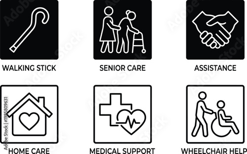 Accessibility icons walking aid senior care assistance and medical support