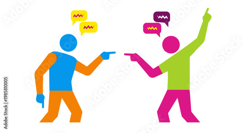 Two stylized figures in a debate pointing fingers.