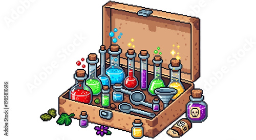 Vintage Alchemists Potion Kit With Assorted Vials and Tools.