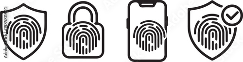 Cybersecurity icons shield lock fingerprint
