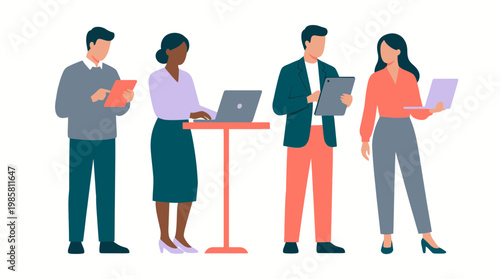 Diverse professional corporate executives and marketing managers working on laptops and digital tablets, concept for digital workforce collaboration, remote office teamwork and business marketing