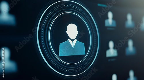 Digital user profile icons on a futuristic interface symbolizing data management and identity verification.