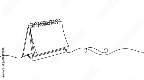 Minimalist continuous one line drawing of a spiral desk calendar with blank page isolated on white background, concept for time management, event schedule and business appointment planning