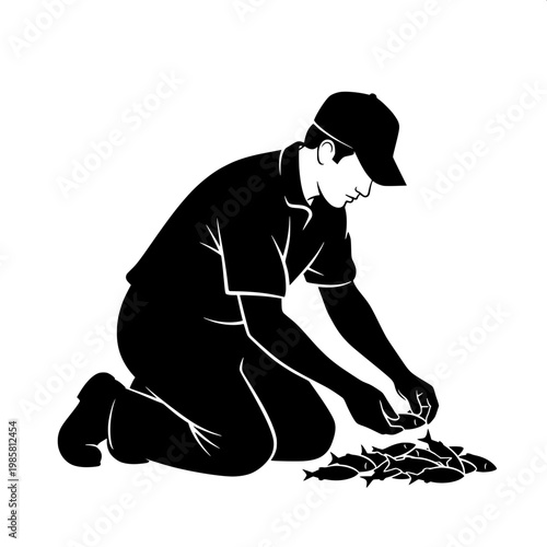 Mechanic repairing shoe sole in workshop with tools and focus