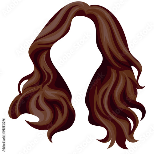 template of brown, curly, fluffy, loose hair for styling female characters