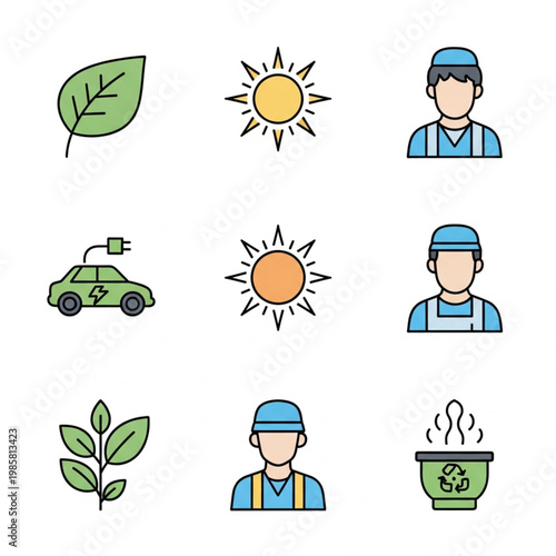 Workers installing solar panels on a green car under the sun with leaves