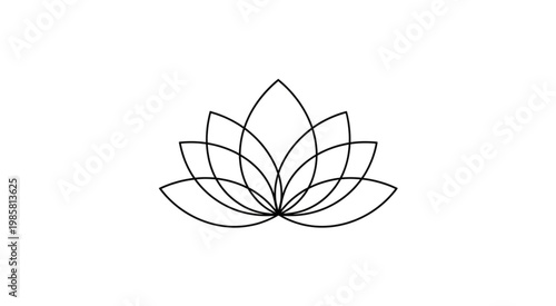 A minimalist line drawing depicts a lotus flower in bloom.
