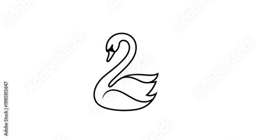A minimalist line drawing depicts a swan floating serenely on water.