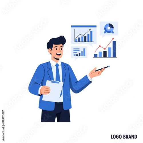 Businessman presenting data charts and graphs in office