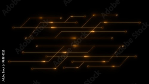 Glowing circuit board network animated widescreen background. Digital technology. Horizontal wide banner copyspace loop animation. Dynamic motion graphics design. HD video with alpha channe